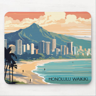 Honolulu Waikiki Beach Hawaii Panorama View Beach Mouse Pad