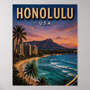 Honolulu Waikiki Beach Tropical Paradise Poster