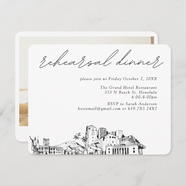Honolulu Wedding Elegant Rehearsal Dinner Enclosure Card (Front/Back)