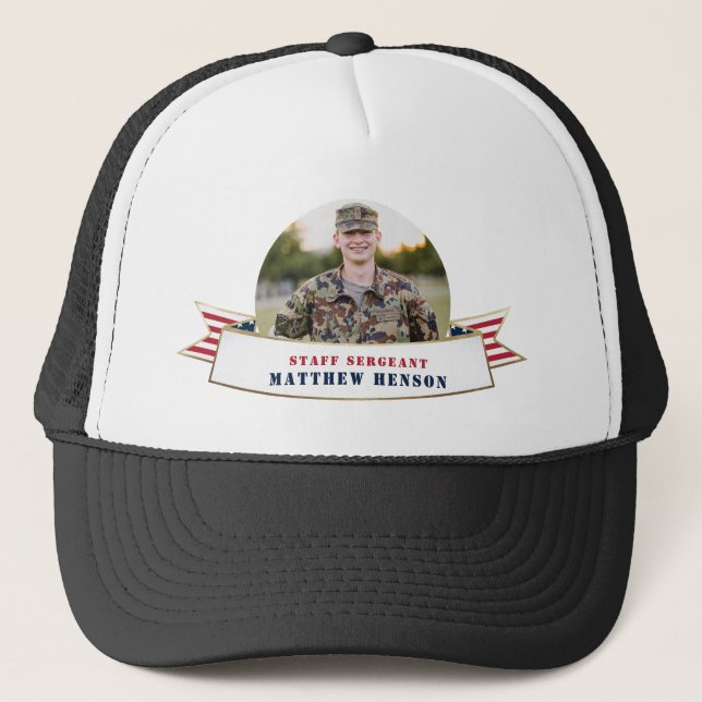 Honor Military Service Photo Trucker Hat (Front)