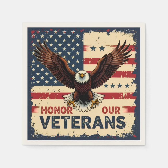  Honor Our Veterans Paper Cocktail Napkins (Front)