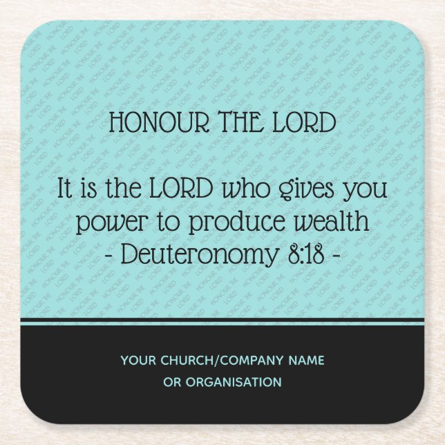 HONOR THE LORD Church Business Personalised Square Paper Coaster (Front)