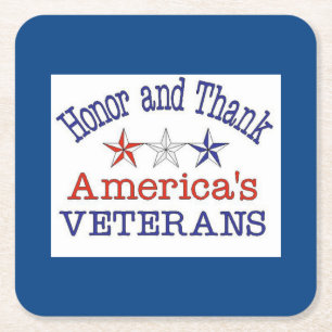 Honour and Thank American Veterans Square Paper Coaster