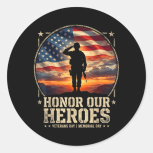 Honour Heroes Patriotic American Flag Memorial Day Classic Round Sticker
