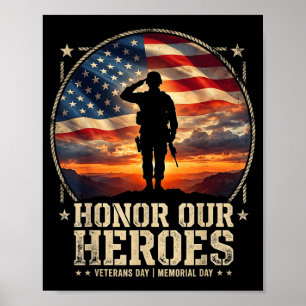 Honour Heroes Patriotic American Flag Memorial Day Poster