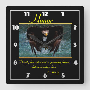 Honour low flying eagle over the ocean square wall clock