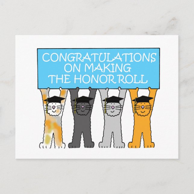 Honour Roll Congratulations Cartoon Cats Postcard (Front)