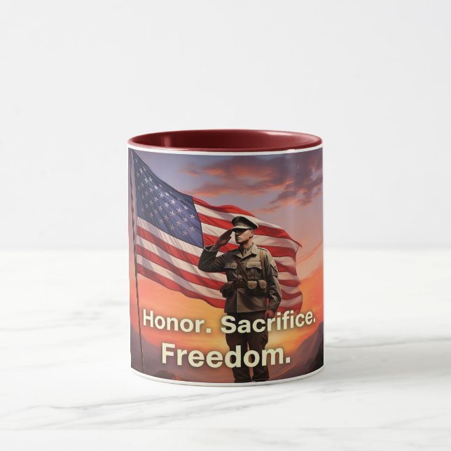 "Honour. Sacrifice. Freedom." US Soldier Flag Mug (Center)