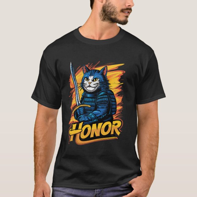 Honour Samurai Cat Graphic T-Shirt (Front)