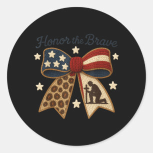 Honour The Brave Patriotic Bow American Veteran Classic Round Sticker