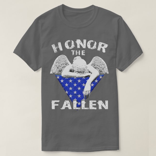 Honour the Fallen Angel and Folded Flag Memorial D T-Shirt (Design Front)