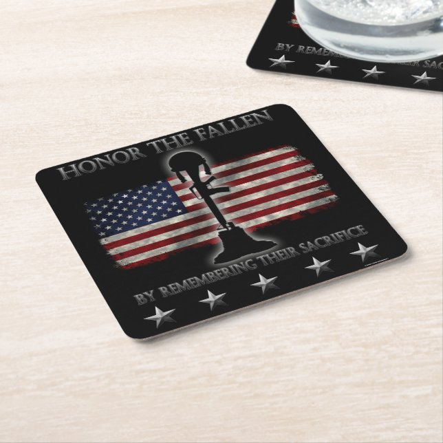 Honour The Fallen Square Paper Coaster (Angled)