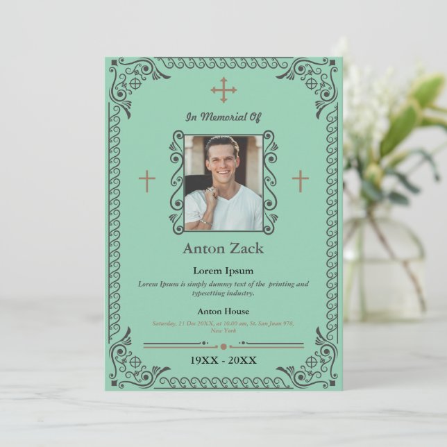 Honour Their Memory: Ornate Funeral Invitation (Standing Front)