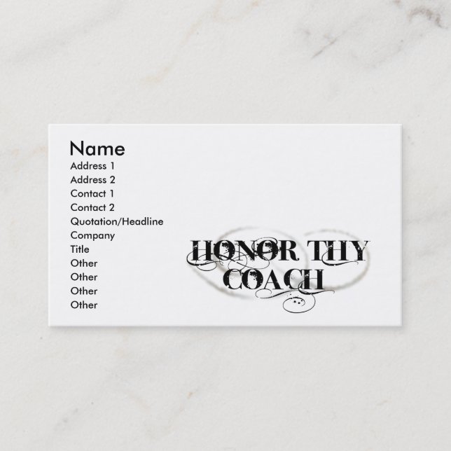 Honour Thy Coach Business Card (Front)