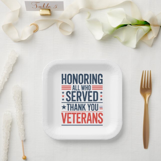 Honouring All Who Served Thank You Veterans Day  Paper Plate (Wedding)