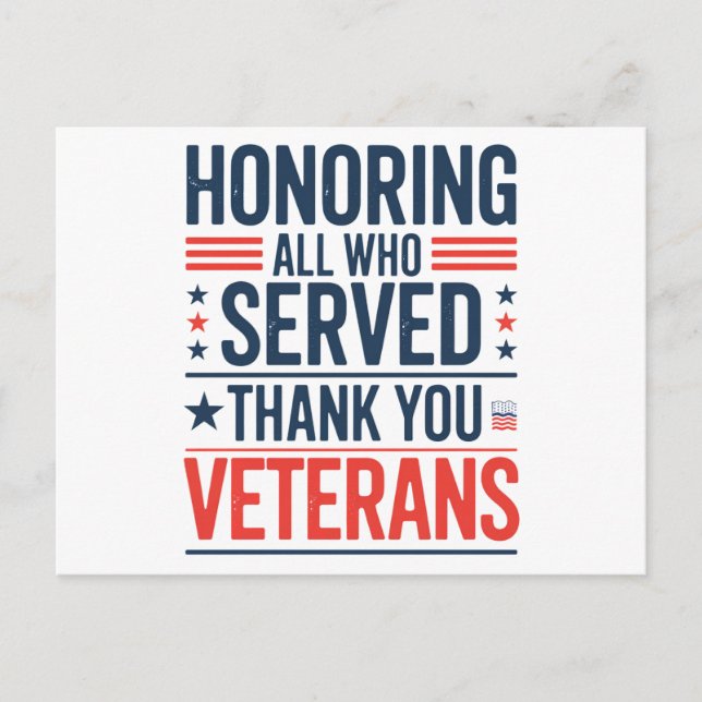 Honouring All Who Served Thank You Veterans Day  Postcard (Front)