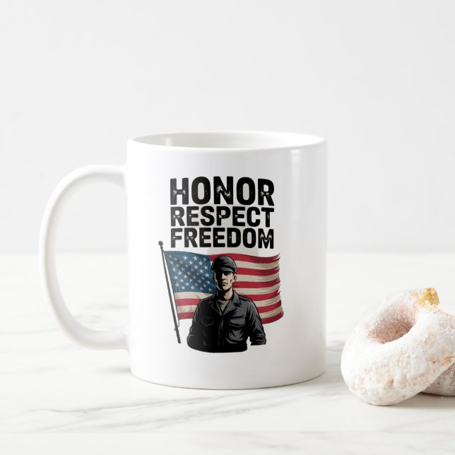 Honouring Heroes Veteran Day Patriotic Design Coffee Mug (With Donut)