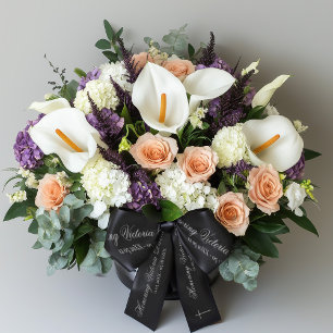 Honouring name elegant lettering memorial black satin ribbon