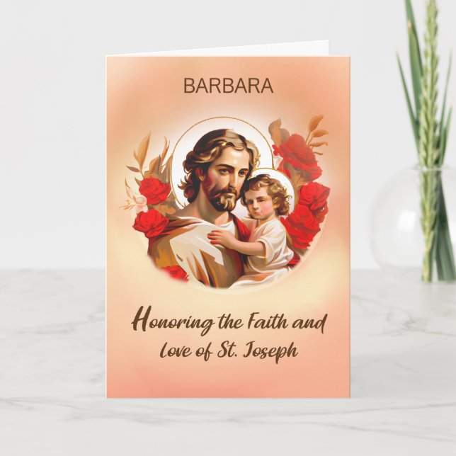Honouring St Joseph Feast Day with Jesus Red Roses Card (Front)
