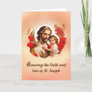 Honouring St Joseph Feast Day with Jesus Red Roses Card