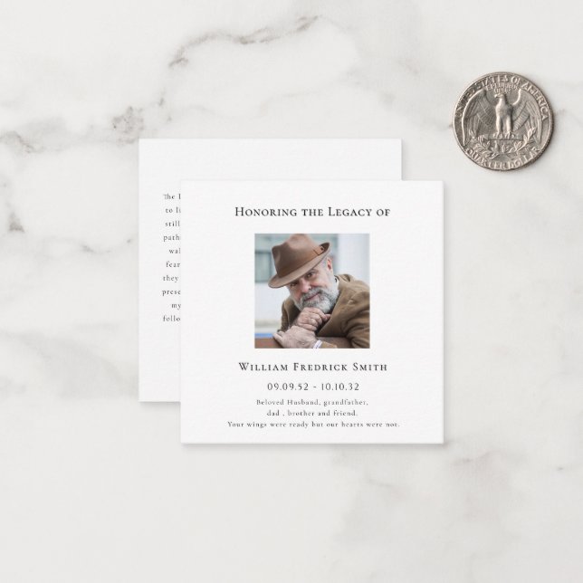 Honouring the legacy modern  photo  prayer card  (Front/Back In Situ)