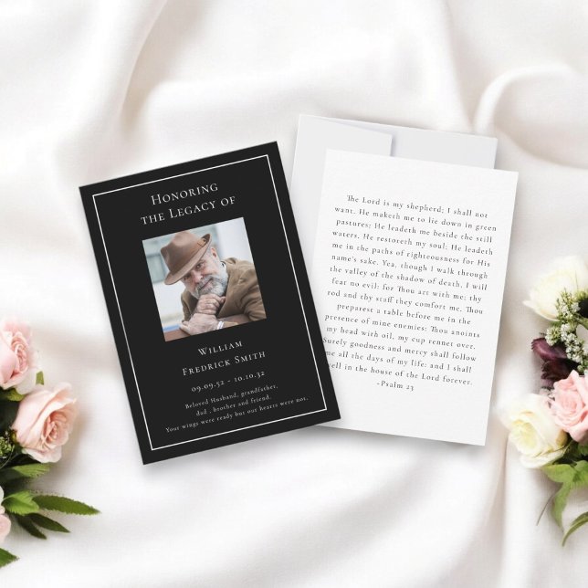 Honouring the legacy modern  photo  prayer card  (Beautiful keepsake for family and friends )
