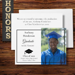 Honours Graduation Announcement Black Cap and Phot