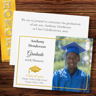 Honours Graduation Announcement Gold Cap and Photo