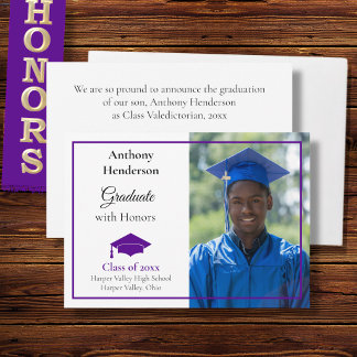 Honours Graduation Announcement Purple Cap 