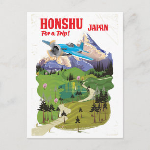 Honshu japan vintage vintage style travel poster postcard