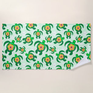 Honu Green Sea Turtles Hibiscus Flowers Beach Towel