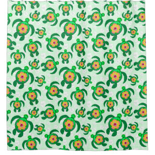 Honu Green Sea Turtles Hibiscus Flowers Shower Curtain