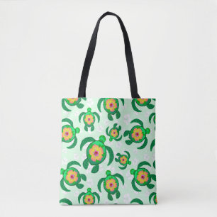 Honu Green Sea Turtles Hibiscus Flowers Tote Bag