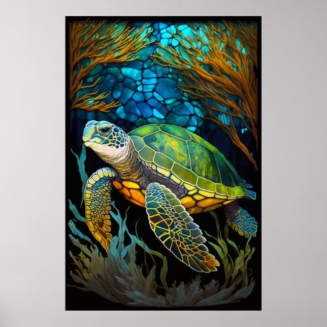 Honu Haven Stained Glass Water Poster (Front)
