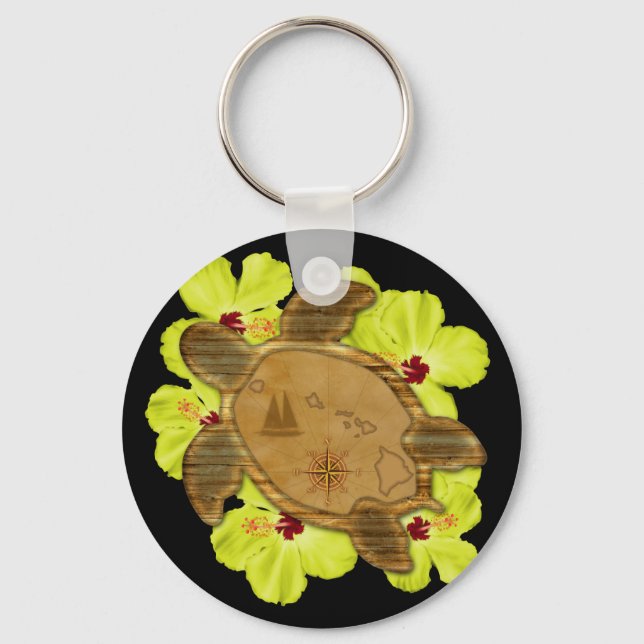Honu Hawaiian Map Key Ring (Front)