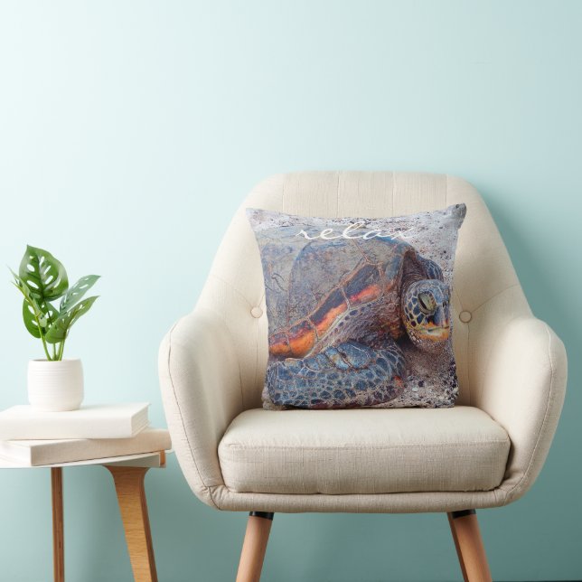 Honu Hawaiian Sea Turtle Photo Relax Script Bold Cushion (Chair)