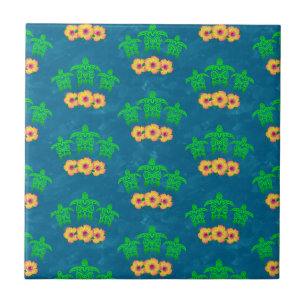 Honu Hawaiian Tribal Green Sea Turtles Ceramic Tile