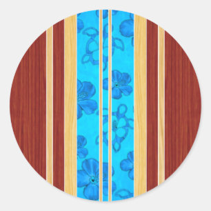 Honu Hawiian Faux Wood Surfboard Classic Round Sticker