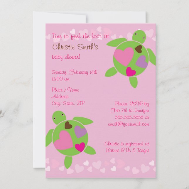 Honu & Hearts Baby Shower Invitation - Pink (Front)