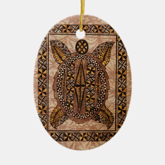 Honu Primitive Hawaiian Tattoo Tapa Ceramic Tree Decoration (Front)