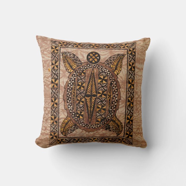 Honu Primitive Hawaiian Tattoo Tapa Cushion (Front)