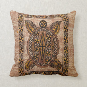 Honu Primitive Hawaiian Tattoo Tapa Cushion