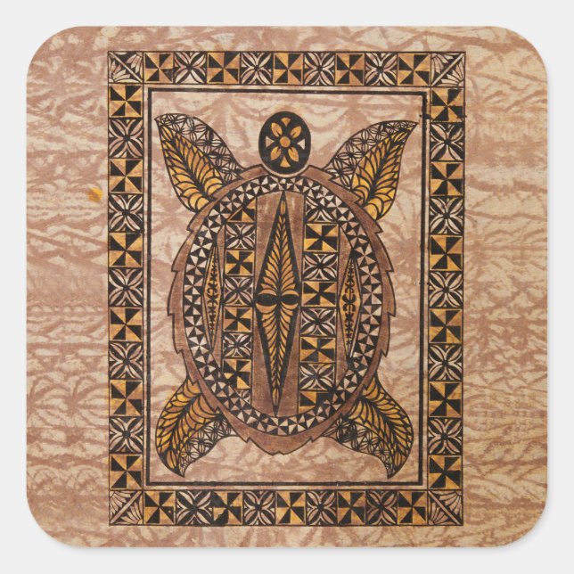 Honu Primitive Hawaiian Tattoo Tapa Square Sticker (Front)