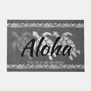 Honu Sea Triple Turtle Hawaiian Tapa Grey Doormat