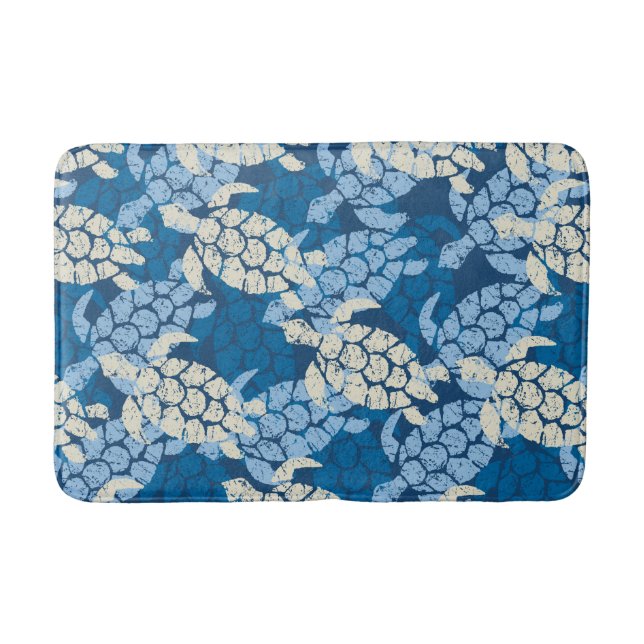 Honu Sea Turtle Hawaiian Aloha - Blue Bath Mat (Front)