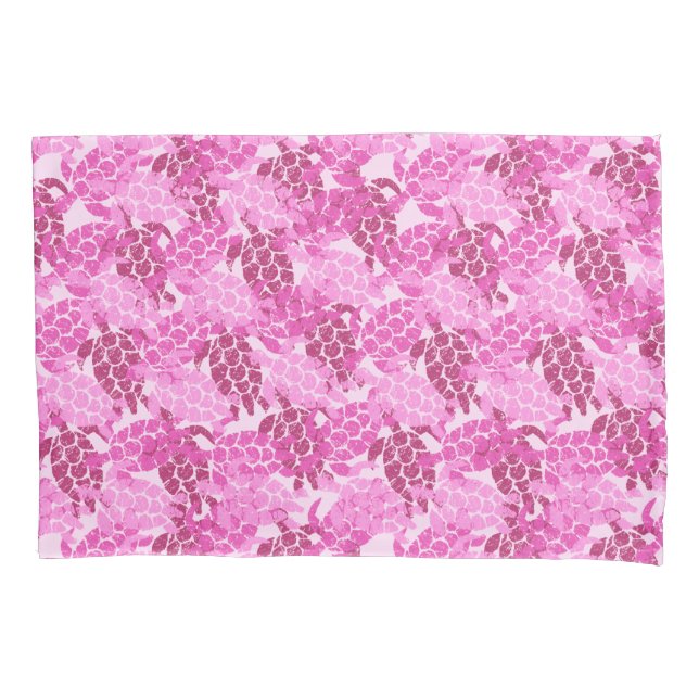 Honu Sea Turtle Hawaiian Aloha Reversible Pink Pillowcase (Front)