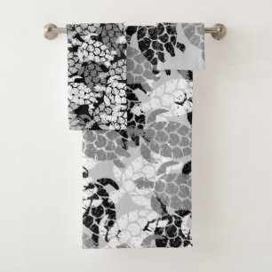 Honu Sea Turtle Hawaiian Coordinates Grey Bath Towel Set