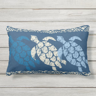 Honu Sea Turtle Hawaiian Reversible Batik - Indigo Lumbar Cushion