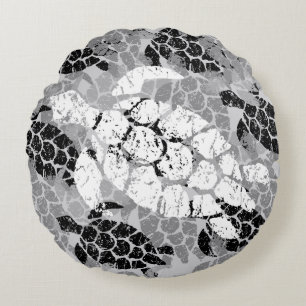 Honu Sea Turtle Hawaiian Reversible Grey Round Cushion