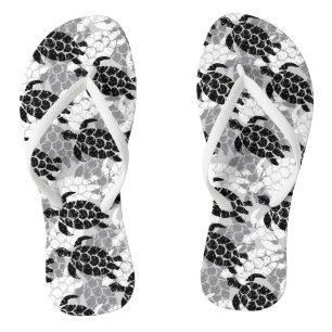Honu Sea Turtle Hawaiian Tapa Black Thongs